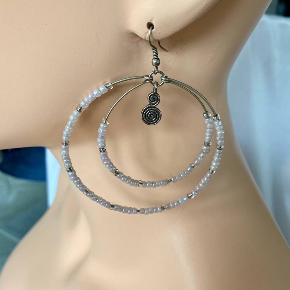 Large beaded 3.25” Earrings from Morocco